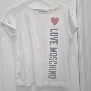 Love Moschino White and Pink Short Sleeve Tee